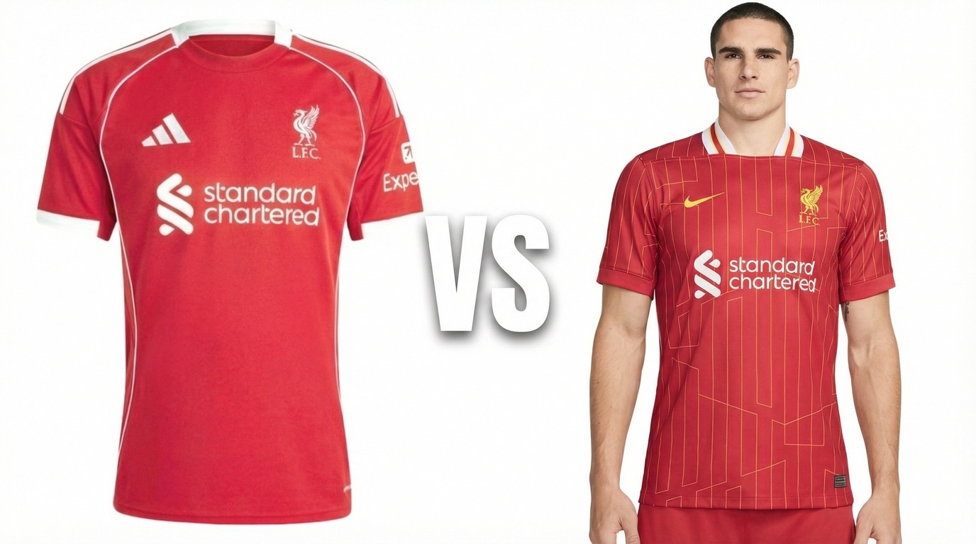 Rozdíl mezi dresem Liverpool 2024/25 a 2025/26 – vizuální porovnání
